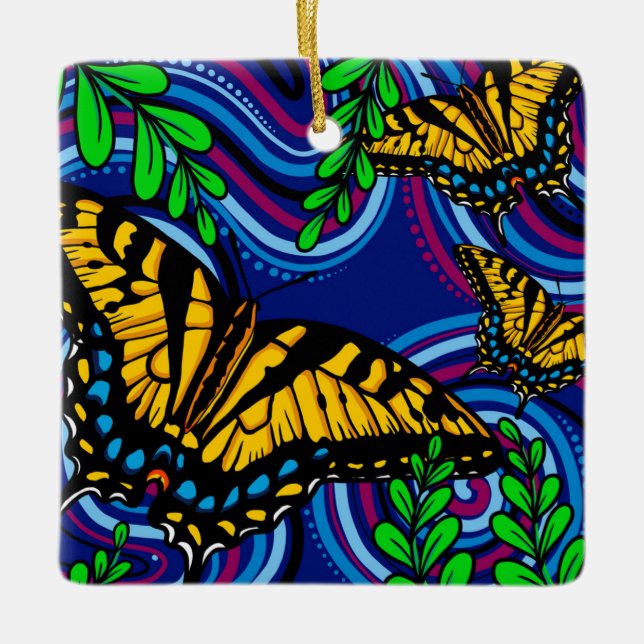 Ornement en céramique papillon jaune (Devant)