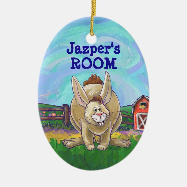 Ornement En Céramique Parade animalière sur lapin mignon (Devant)