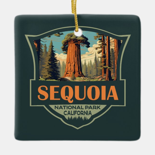 Ornement En Céramique Parc national de Sequoia Illustration Rétro (Devant)
