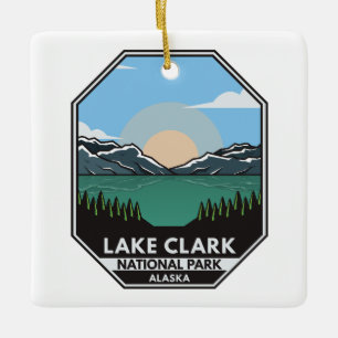 Ornement En Céramique Parc national du lac Clark Emblem rétro minimal