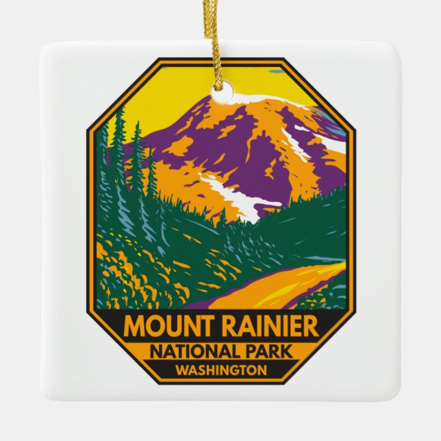 Ornement En Céramique Parc national du Mont Rainier Washington Retro  (Devant)