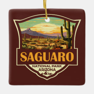 Ornement En Céramique Parc national du Saguaro Illustration Rétro