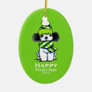 Ornement En Céramique Parti Poodle Plaid Écarf Noël Stripe personnalisée