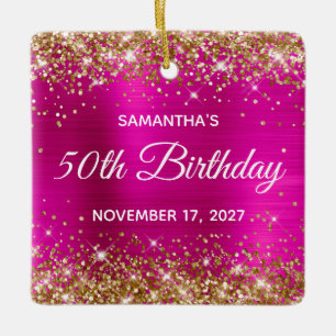 Ornement En Céramique Parties scintillant d'or Pink Hot Foil 50e anniver