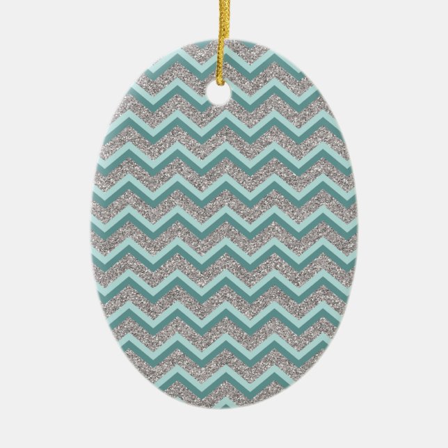 Ornement En Céramique Parties scintillant en argent et ZigZag Turquoise (Devant)