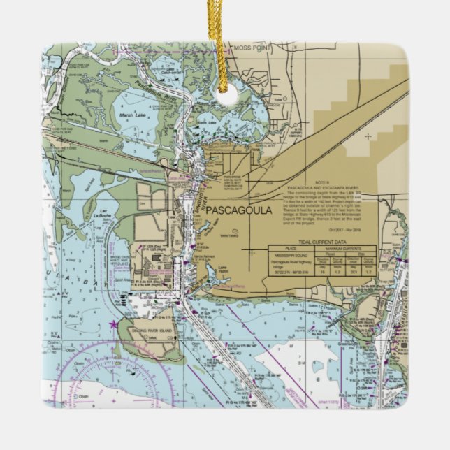 Ornement En Céramique Pascagoula MS Carte Nautique (Devant)