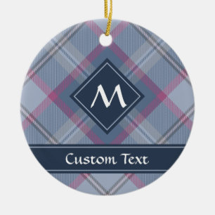 Ornement en céramique Pastel bleu et rose Tartan