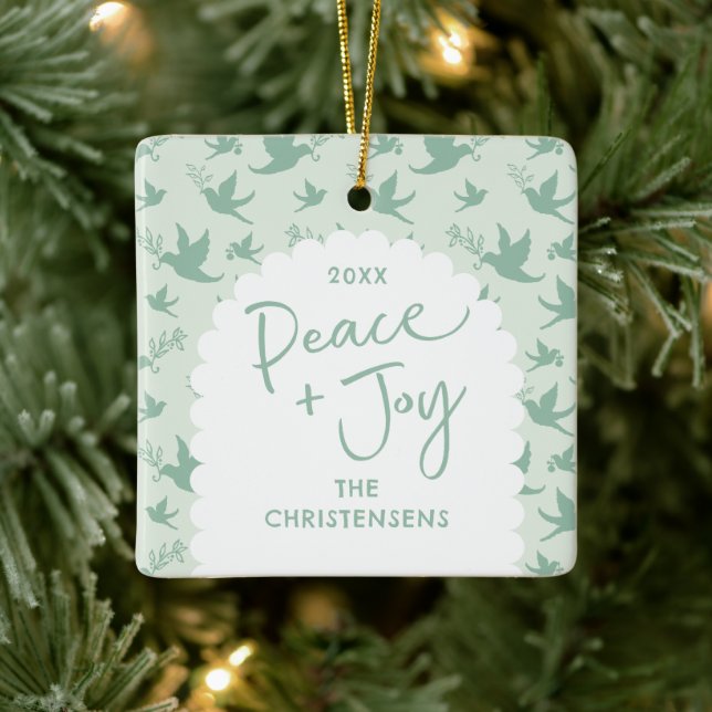 Ornement En Céramique Pastel Green Peace personnalisé + Joie (Arbre)