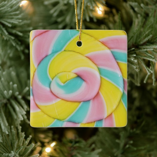 Ornement En Céramique Pastel Rainbow Spiral Candy Photo (Arbre)
