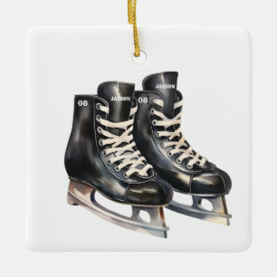 Ornement En Céramique Patinage de hockey nom et numéro personnalisés