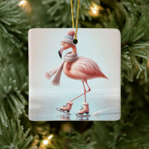 Ornement En Céramique Patinage sur glace Flamant rose rose