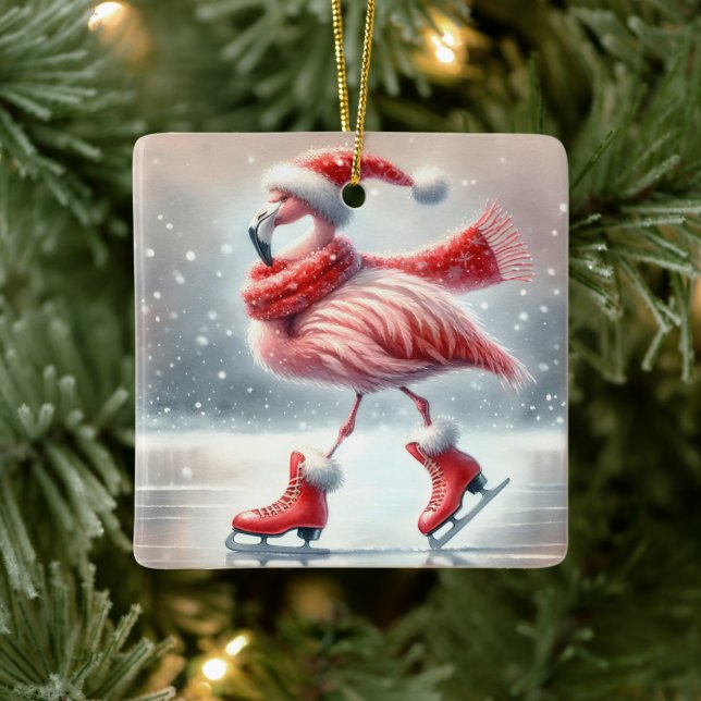 Ornement En Céramique Patinage sur glace Flamant rose rose (Arbre)