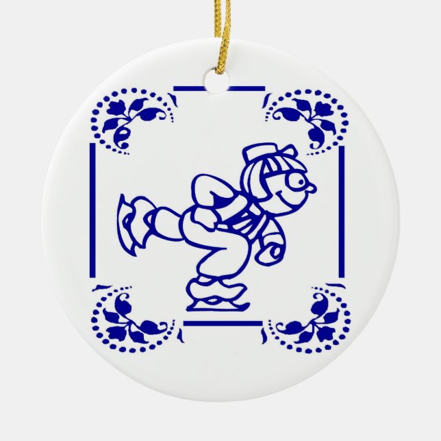 Ornement En Céramique Patinage sur glace pour garçon néerlandais (Devant)