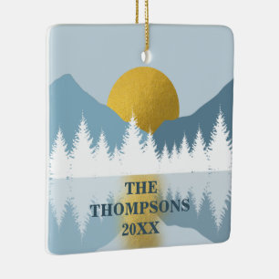 Ornement En Céramique Paysage Abstrait Soleil d'hiver d'or