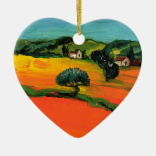 ORNEMENT EN CÉRAMIQUE PAYSAGE DE LA TOSCANE AVEC DES TOURNESOLS