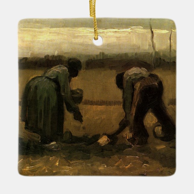 Ornement En Céramique Paysanne Plantant des Pommes de Terre par Vincent  (Devant)
