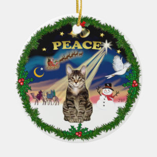 Ornement En Céramique Peace Wreath - Tabby Tiger cat