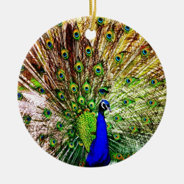 Ornement En Céramique Peacock Beau Oiseau Vert Animal Royal Luxury S (Devant)
