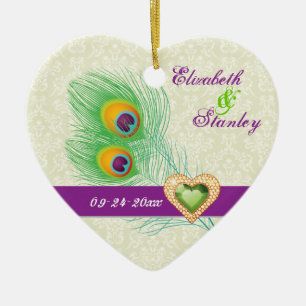 Ornement En Céramique Peacock plumes bijou coeur mariage Enregistrer la