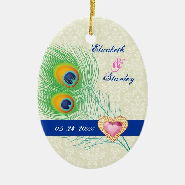 Ornement En Céramique Peacock plumes bijou coeur mariage Enregistrer la  (Devant)