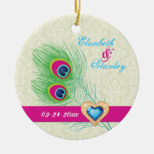 Ornement En Céramique Peacock plumes bijou coeur mariage Enregistrer la