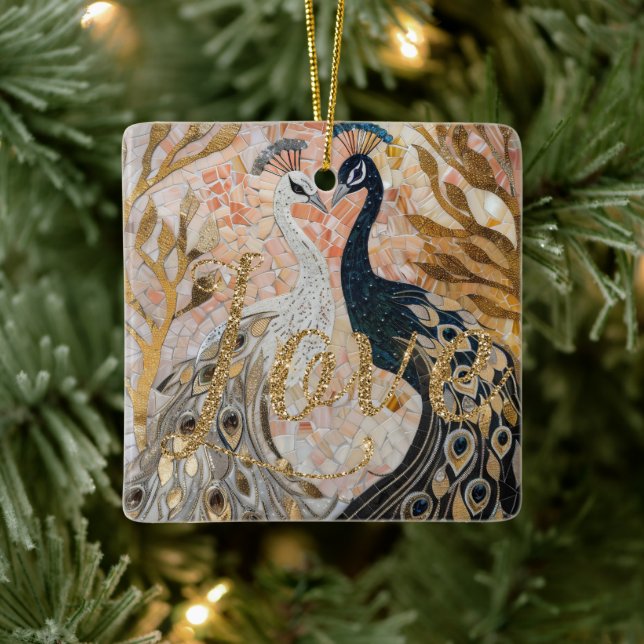 Ornement En Céramique Peacocks Gold Parties scintillant Love Blush Rose (Arbre)