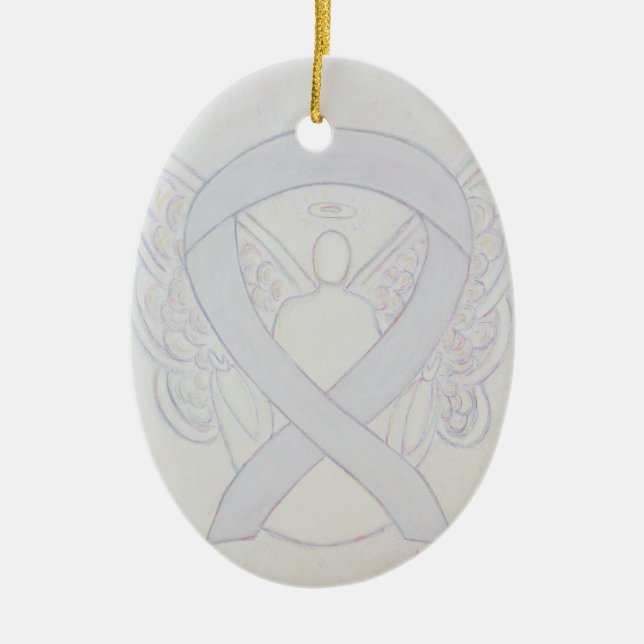 Ornement En Céramique Pearl White Sensibilisation Ruban Angel Ornament (Devant)
