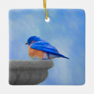Ornement En Céramique Peinture Bluebird - Art original pour oiseaux
