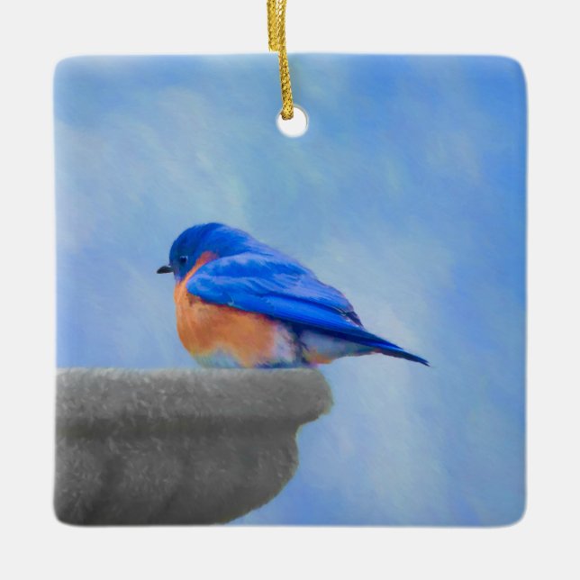 Ornement En Céramique Peinture Bluebird - Art original pour oiseaux (Devant)