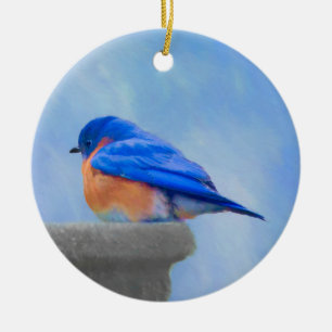 Ornement En Céramique Peinture Bluebird - Art original pour oiseaux