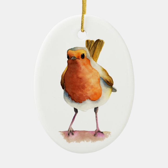 Ornement En Céramique Peinture d'aquarelle d'oiseau de Robin (Devant)