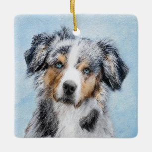 Ornement En Céramique Peinture de berger américaine miniature - Chien Ar