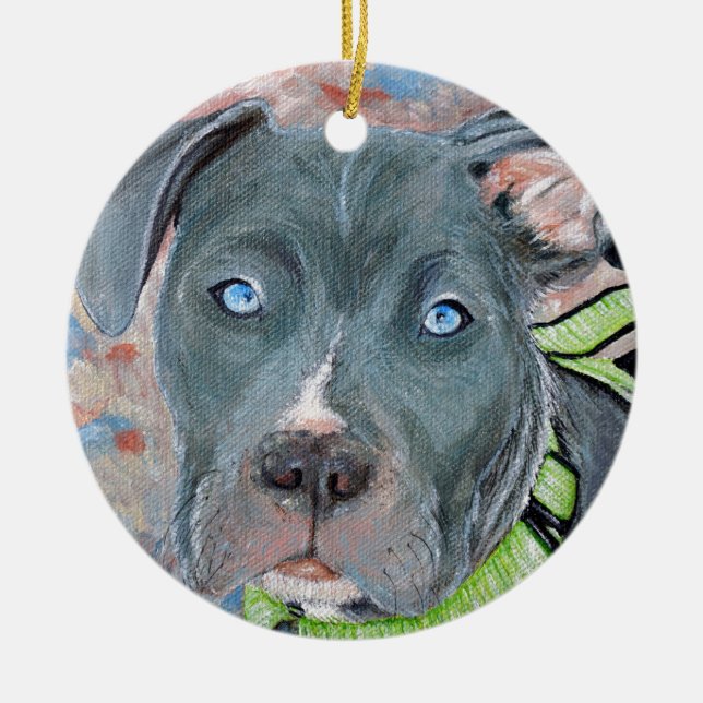 Ornement En Céramique Peinture de chiot bleu (Devant)