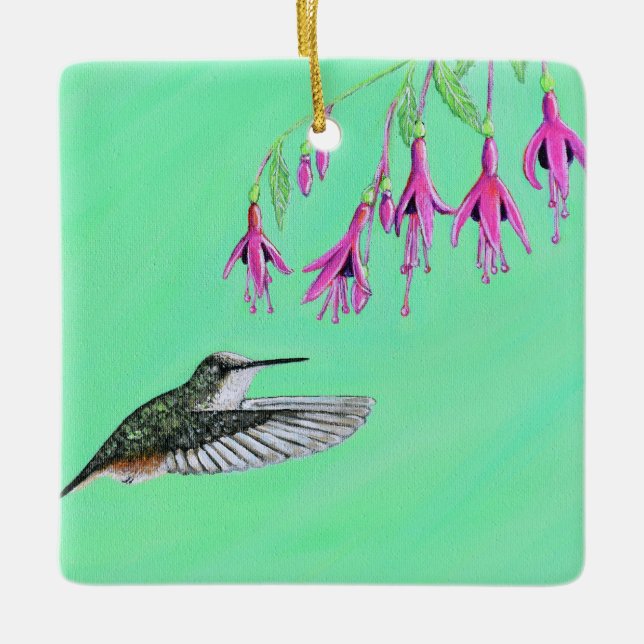 Ornement En Céramique Peinture de colibri et Fuchsia (Devant)