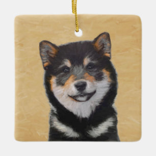 Ornement En Céramique Peinture de Shiba Inu (noir et Tan) - art de chien