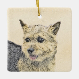Ornement En Céramique Peinture de Terrier de Norwich - Art Original Mign
