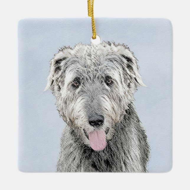 Ornement En Céramique Peinture de Wolfhound irlandais - Joli art origina (Devant)