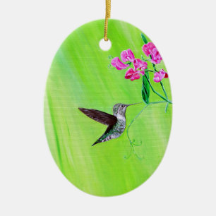 Ornement En Céramique Peinture des colibris et des petits pois