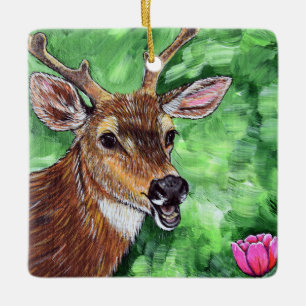 Ornement En Céramique Peinture drôle de cerfs