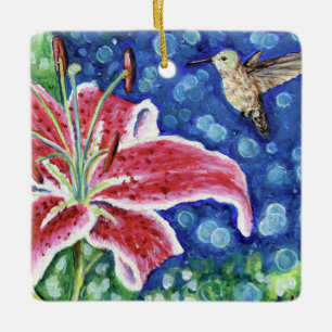 Ornement En Céramique Peinture en lys de colibri et de stargazer