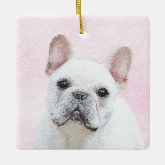 Ornement En Céramique Peinture française de Bulldog (Crème/Blanc) - Art  (Devant)
