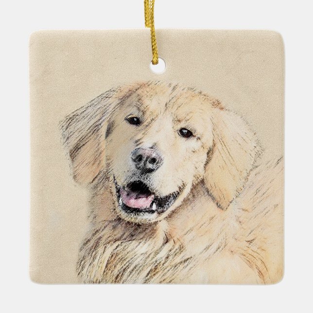 Ornement En Céramique Peinture Golden Retriever - Joli art original chie (Devant)