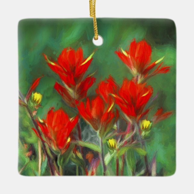Ornement En Céramique Peinture indienne de pinceau - Art Fleur original (Devant)