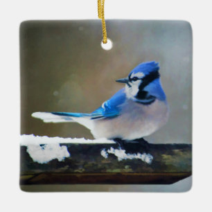 Ornement En Céramique Peinture Jay Bleu - Art Oiseau Original