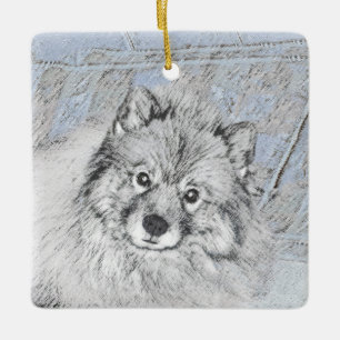 Ornement En Céramique Peinture Keeshond Beth - Joli art original chien