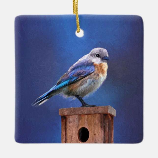 Ornement En Céramique Peinture pour oiseaux bleus (femelle) - Art origin (Devant)
