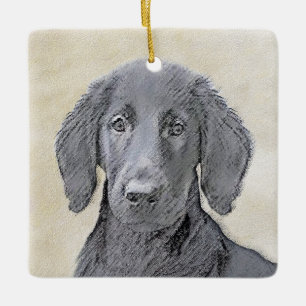 Ornement En Céramique Peinture Retriever à revêtement plat - Art Chien o