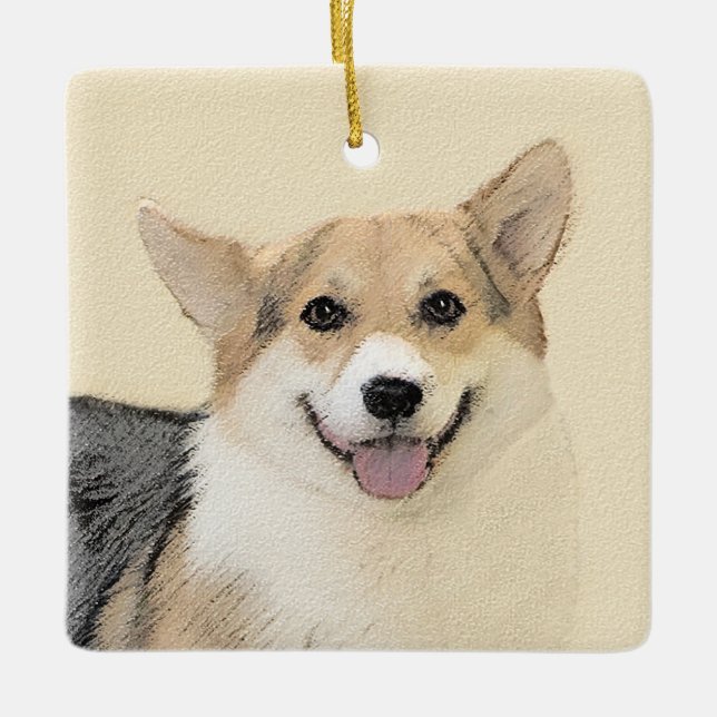 Ornement En Céramique Pembroke Welsh Corgi Peinture - Art Chien original (Devant)