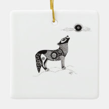Pen and Ink Howling Wolf Ornament