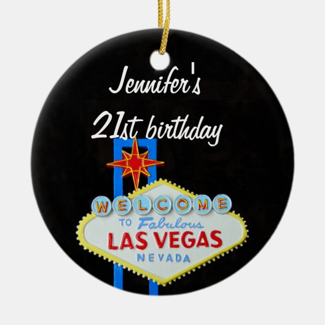 Ornement En Céramique Pendentif de l'anniversaire 21 de Las Vegas (Devant)